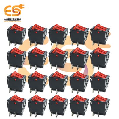 KCD4 16A 250V 4 Pins Dual SPST Plastic Rocker Switch with Red Indicator Pack of 50